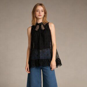 NWOT Johnny Was 4 Love And Liberty Silk Floral Embroidered Sheer Blouse Size S